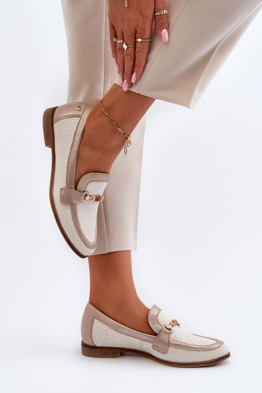 Leather Moccasins With Gold Ornament Maciejka 06442-25 Gold Leather Moccasins With Gold Ornament Maciejka 06442-25 Gold