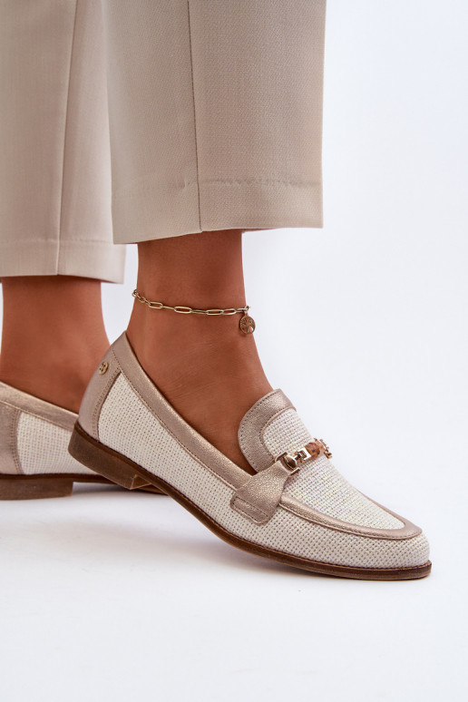 Leather Moccasins With Gold Ornament Maciejka 06442-25 Gold Leather Moccasins With Gold Ornament Maciejka 06442-25 Gold