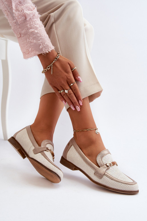 Leather Moccasins With Gold Ornament Maciejka 06442-25 Gold Leather Moccasins With Gold Ornament Maciejka 06442-25 Gold