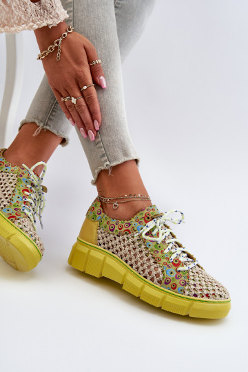 Damskie Skórzane Półbuty Maciejka 05850-09 Limonkowe 2