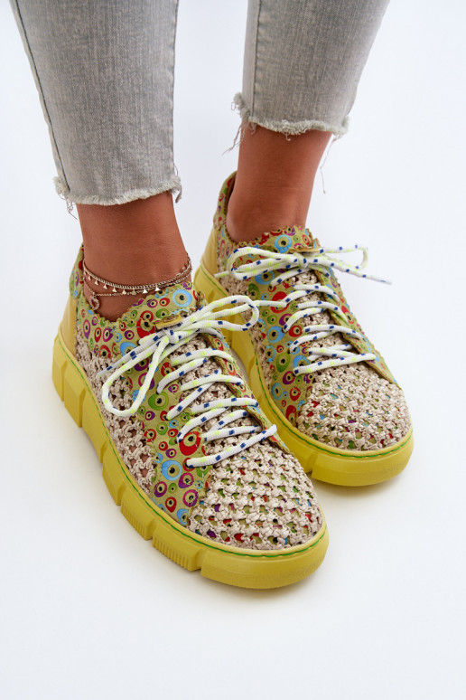 Damskie Skórzane Półbuty Maciejka 05850-09 Limonkowe