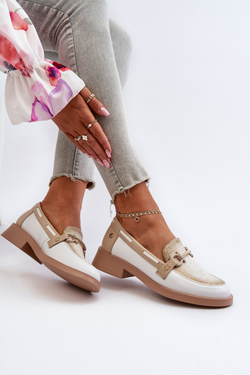 Women's Leather Moccasins Shoes Maciejka 06493-11 White-Beige