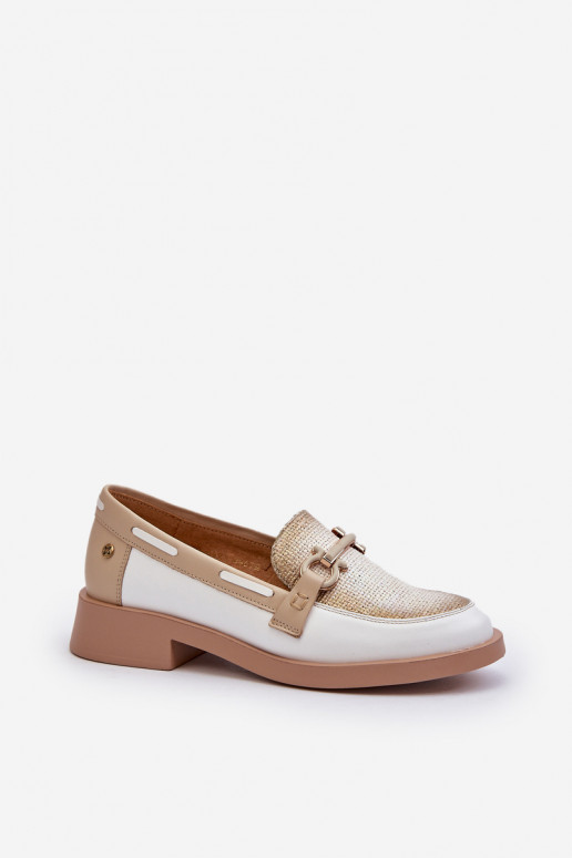 Women's Leather Moccasins Shoes Maciejka 06493-11 White-Beige