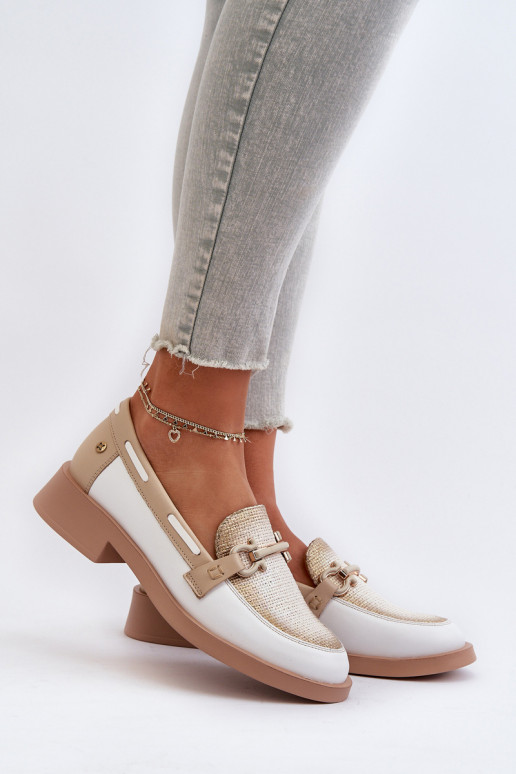Women's Leather Moccasins Shoes Maciejka 06493-11 White-Beige