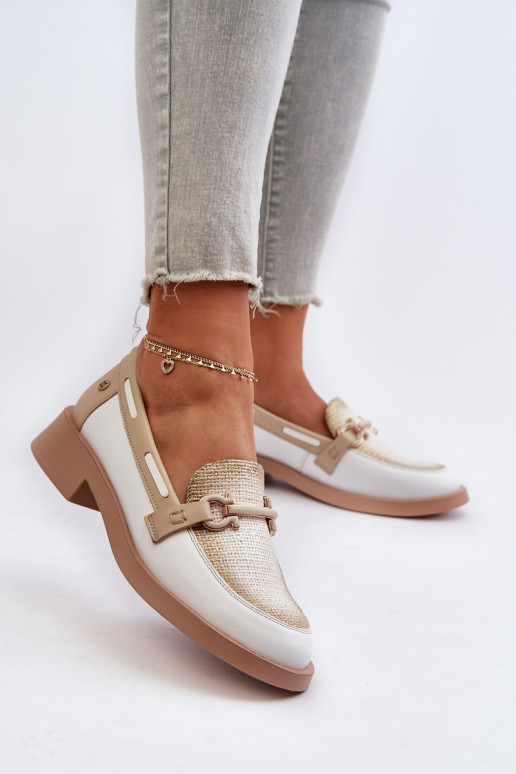 Women's Leather Moccasins Shoes Maciejka 06493-11 White-Beige
