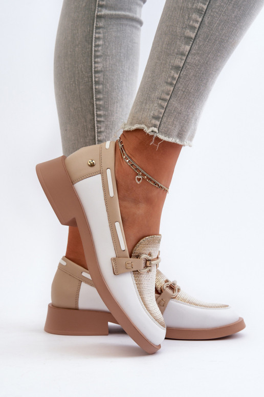 Women's Leather Moccasins Shoes Maciejka 06493-11 White-Beige