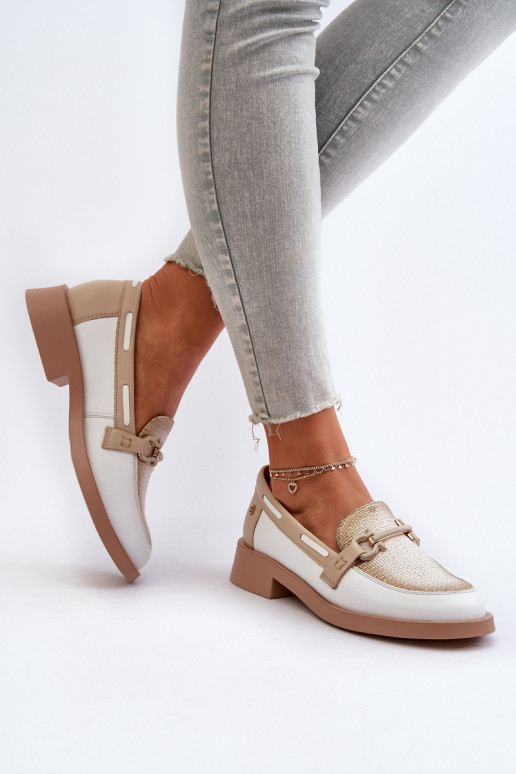 Women's Leather Moccasins Shoes Maciejka 06493-11 White-Beige