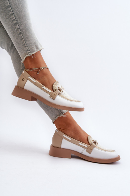 Women's Leather Moccasins Shoes Maciejka 06493-11 White-Beige