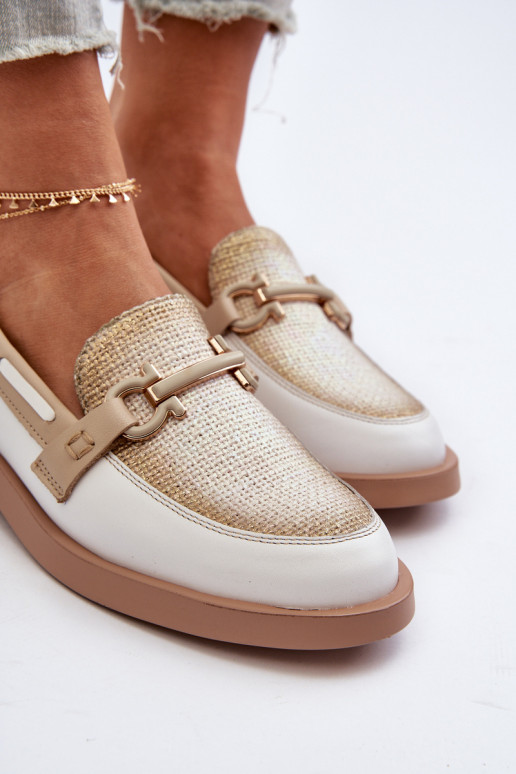 Women's Leather Moccasins Shoes Maciejka 06493-11 White-Beige