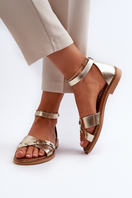 Zazoo 40378 Flat Women's Leather Sandals Gold