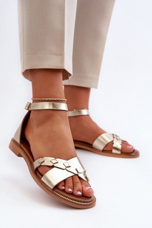 Zazoo 40378 Flat Women's Leather Sandals Gold