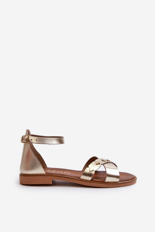 Zazoo 40378 Flat Women's Leather Sandals Gold