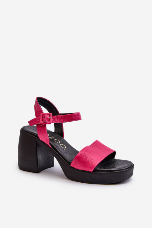 Zazoo 40386 Women's Leather Sandals On Block Heel Fuchsia Zazoo 40386 Women's Leather Sandals On Block Heel Fuchsia