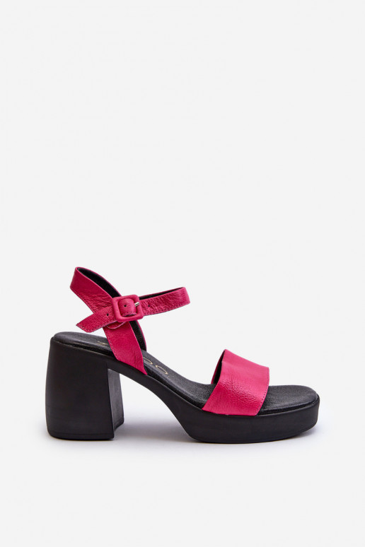 Zazoo 40386 Women's Leather Sandals On Block Heel Fuchsia Zazoo 40386 Women's Leather Sandals On Block Heel Fuchsia