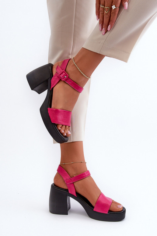 Zazoo 40386 Women's Leather Sandals On Block Heel Fuchsia Zazoo 40386 Women's Leather Sandals On Block Heel Fuchsia
