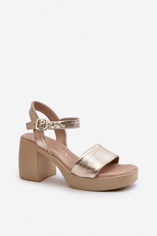 Zazoo 40386 Women's Leather Sandals With Block Heel Gold Zazoo 40386 Women's Leather Sandals With Block Heel Gold