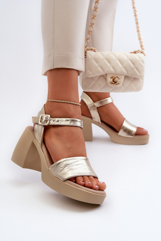 Zazoo 40386 Women's Leather Sandals With Block Heel Gold Zazoo 40386 Women's Leather Sandals With Block Heel Gold
