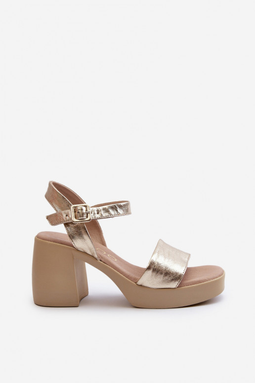 Zazoo 40386 Women's Leather Sandals With Block Heel Gold Zazoo 40386 Women's Leather Sandals With Block Heel Gold