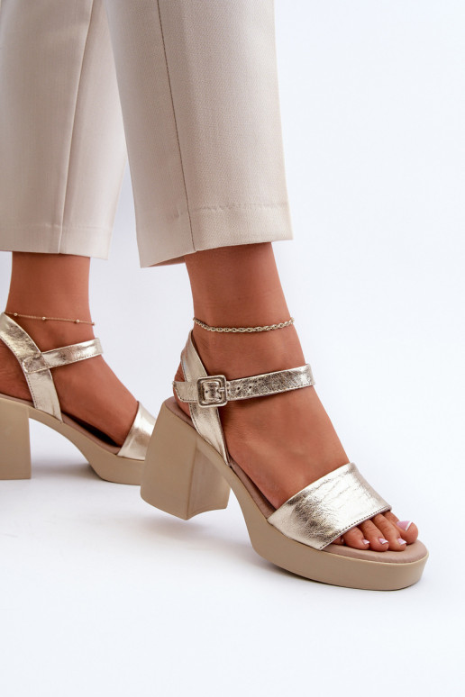 Zazoo 40386 Women's Leather Sandals With Block Heel Gold Zazoo 40386 Women's Leather Sandals With Block Heel Gold