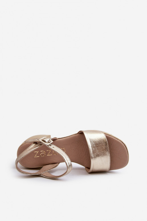 Zazoo 40386 Women's Leather Sandals With Block Heel Gold Zazoo 40386 Women's Leather Sandals With Block Heel Gold