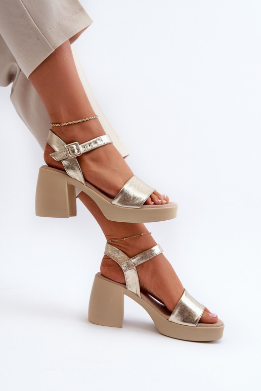 Zazoo 40386 Women's Leather Sandals With Block Heel Gold Zazoo 40386 Women's Leather Sandals With Block Heel Gold