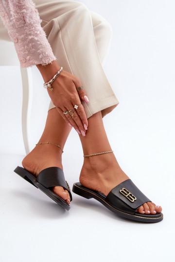 Zazoo 40384 Eleganckie Skórzane Klapki Damskie Czarne 2