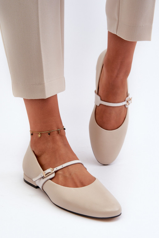 Women's Leather Ballerina Flats Laura Messi 2774 Beige Women's Leather Ballerina Flats Laura Messi 2774 Beige