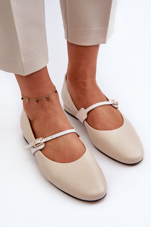 Women's Leather Ballerina Flats Laura Messi 2774 Beige Women's Leather Ballerina Flats Laura Messi 2774 Beige