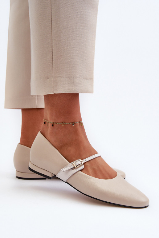 Women's Leather Ballerina Flats Laura Messi 2774 Beige Women's Leather Ballerina Flats Laura Messi 2774 Beige