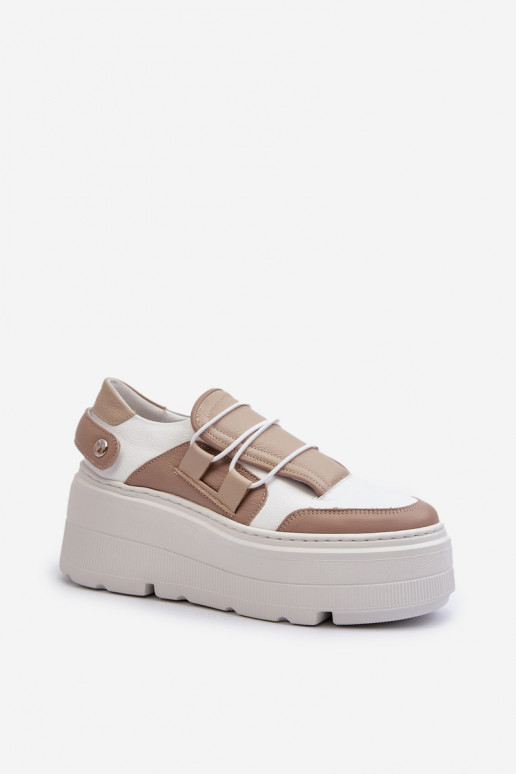 Zazoo 1833 Women's Leather Sneakers on Chunky Sole White Zazoo 1833 Women's Leather Sneakers on Chunky Sole White