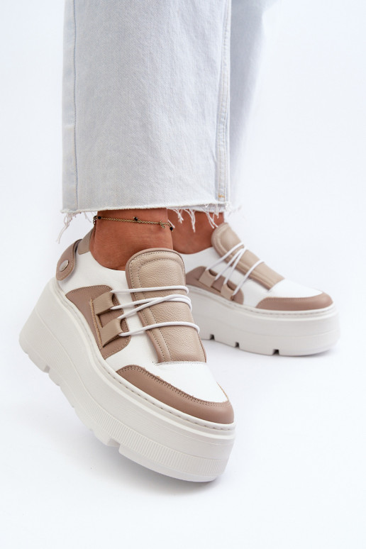 Zazoo 1833 Women's Leather Sneakers on Chunky Sole White Zazoo 1833 Women's Leather Sneakers on Chunky Sole White