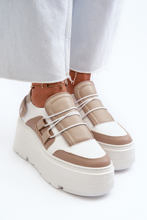 Zazoo 1833 Women's Leather Sneakers on Chunky Sole White Zazoo 1833 Women's Leather Sneakers on Chunky Sole White