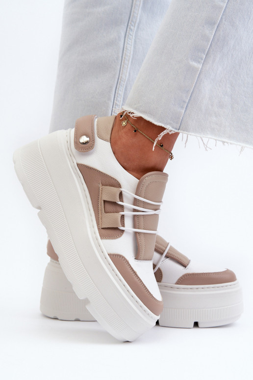 Zazoo 1833 Women's Leather Sneakers on Chunky Sole White Zazoo 1833 Women's Leather Sneakers on Chunky Sole White