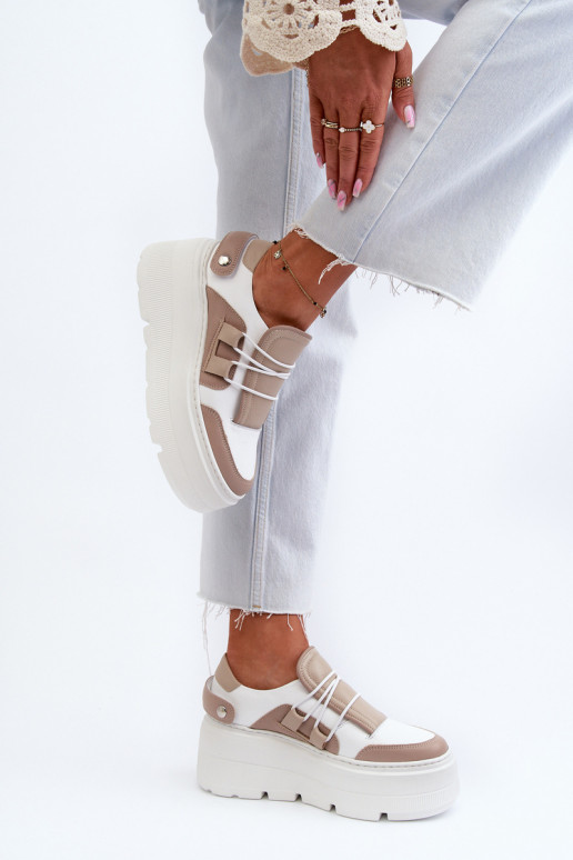 Zazoo 1833 Women's Leather Sneakers on Chunky Sole White Zazoo 1833 Women's Leather Sneakers on Chunky Sole White