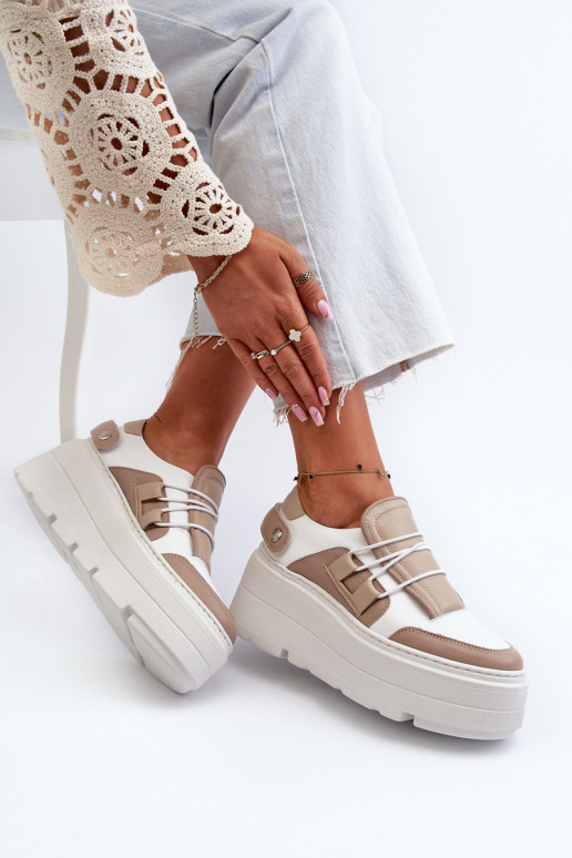 Zazoo 1833 Women's Leather Sneakers on Chunky Sole White Zazoo 1833 Women's Leather Sneakers on Chunky Sole White