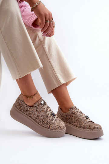 Leather Platform Sports Shoes Maciejka 06191-10 Beige 2