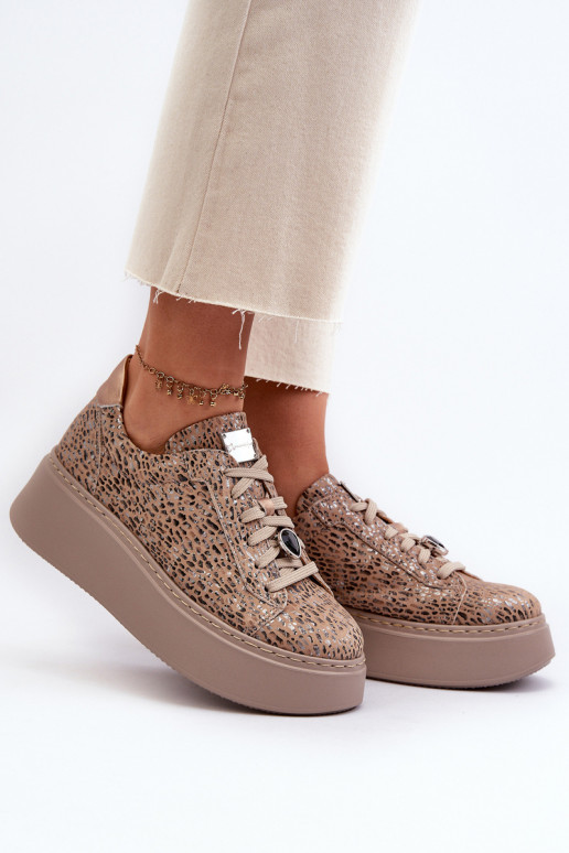Leather Platform Sports Shoes Maciejka 06191-10 Beige