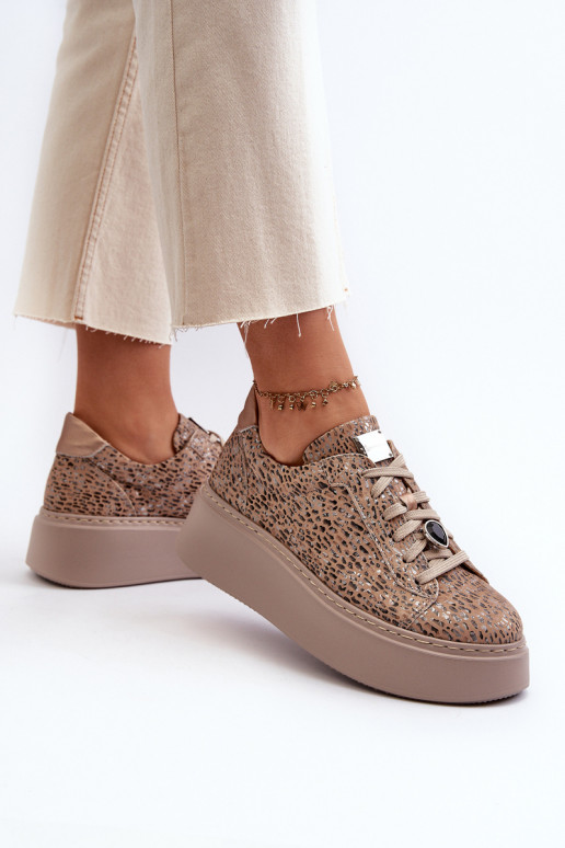 Leather Platform Sports Shoes Maciejka 06191-10 Beige