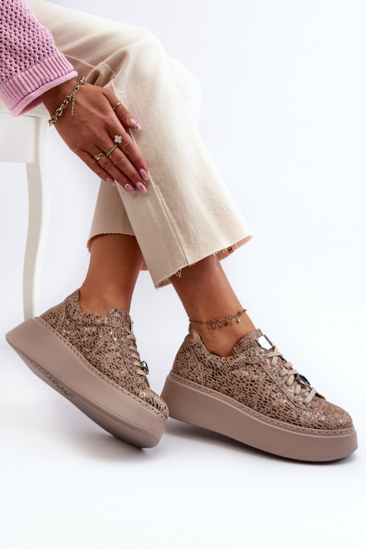 Leather Platform Sports Shoes Maciejka 06191-10 Beige
