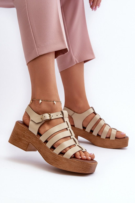 Zazoo 40410 Skórzane Sandały Damskie Beżowe Zazoo 40410 Skórzane Sandały Damskie Beżowe