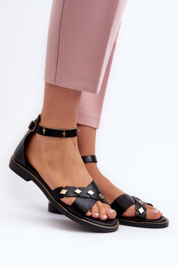 Zazoo 40378 Flat Women's Leather Sandals Black 2