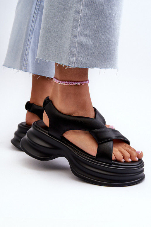 Zazoo 2743 Suede Wedge Sandals Black