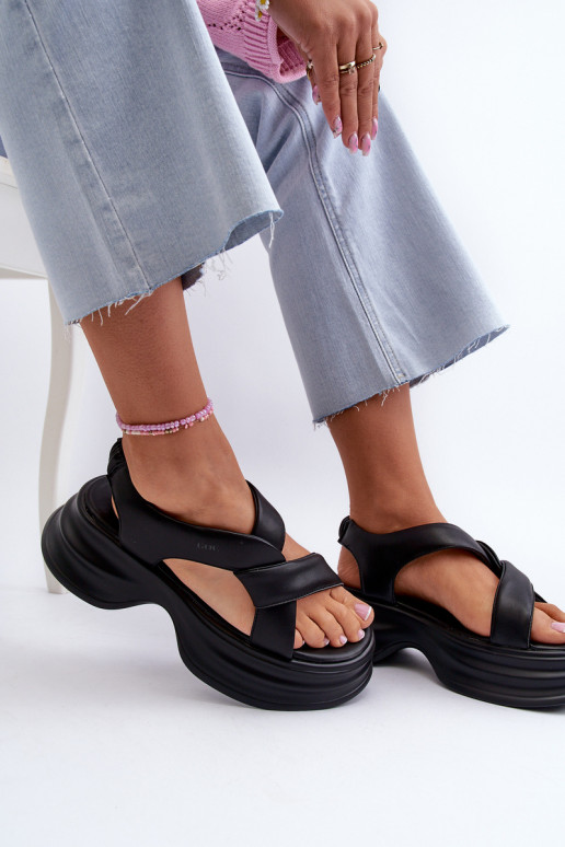 Zazoo 2743 Suede Wedge Sandals Black