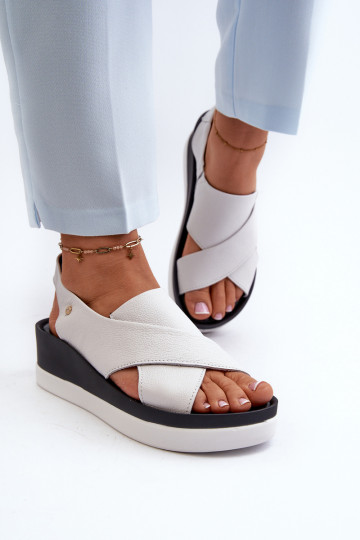 Zazoo 40256 Leather Wedge Sandals White 2