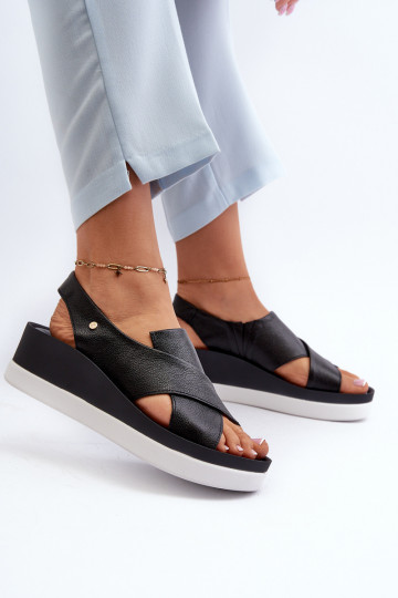 Zazoo 40256 Leather Wedge Sandals Black 2