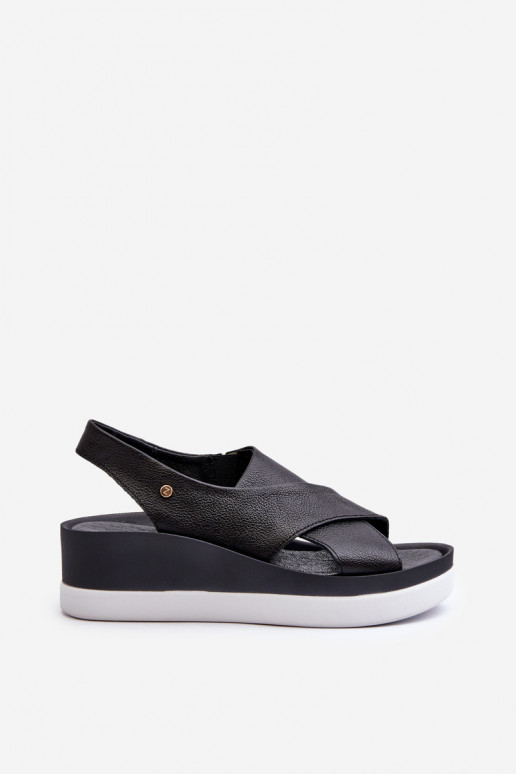 Zazoo 40256 Skórzane Sandały Na Koturnie Czarne Zazoo 40256 Skórzane Sandały Na Koturnie Czarne