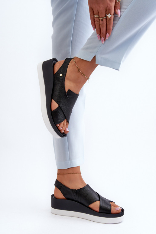 Zazoo 40256 Skórzane Sandały Na Koturnie Czarne Zazoo 40256 Skórzane Sandały Na Koturnie Czarne