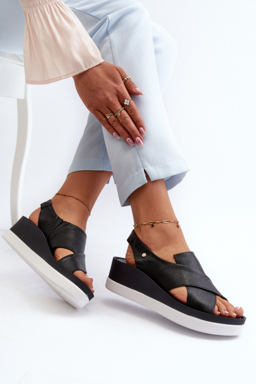 Zazoo 40256 Leather Wedge Sandals Black Zazoo 40256 Leather Wedge Sandals Black