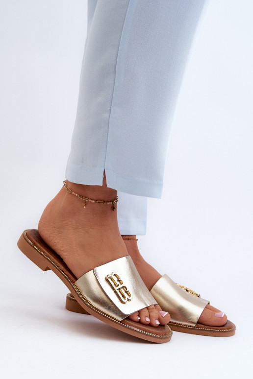 Zazoo 40384 Elegant Leather Women's Flip Flops Gold Zazoo 40384 Elegant Leather Women's Flip Flops Gold