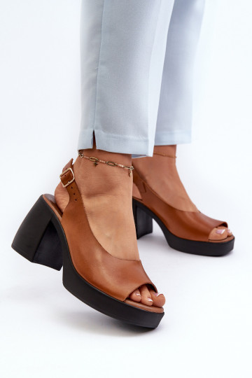 Zazoo 40376 Leather Sandals On Chunky Heel Brown